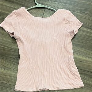 Cotton On Light Pink Ribbed Short Sleeve Top